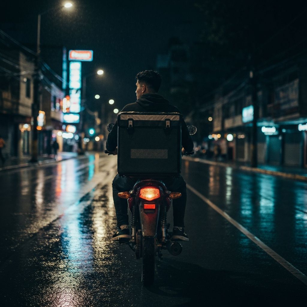 Repartidor en moto de noche