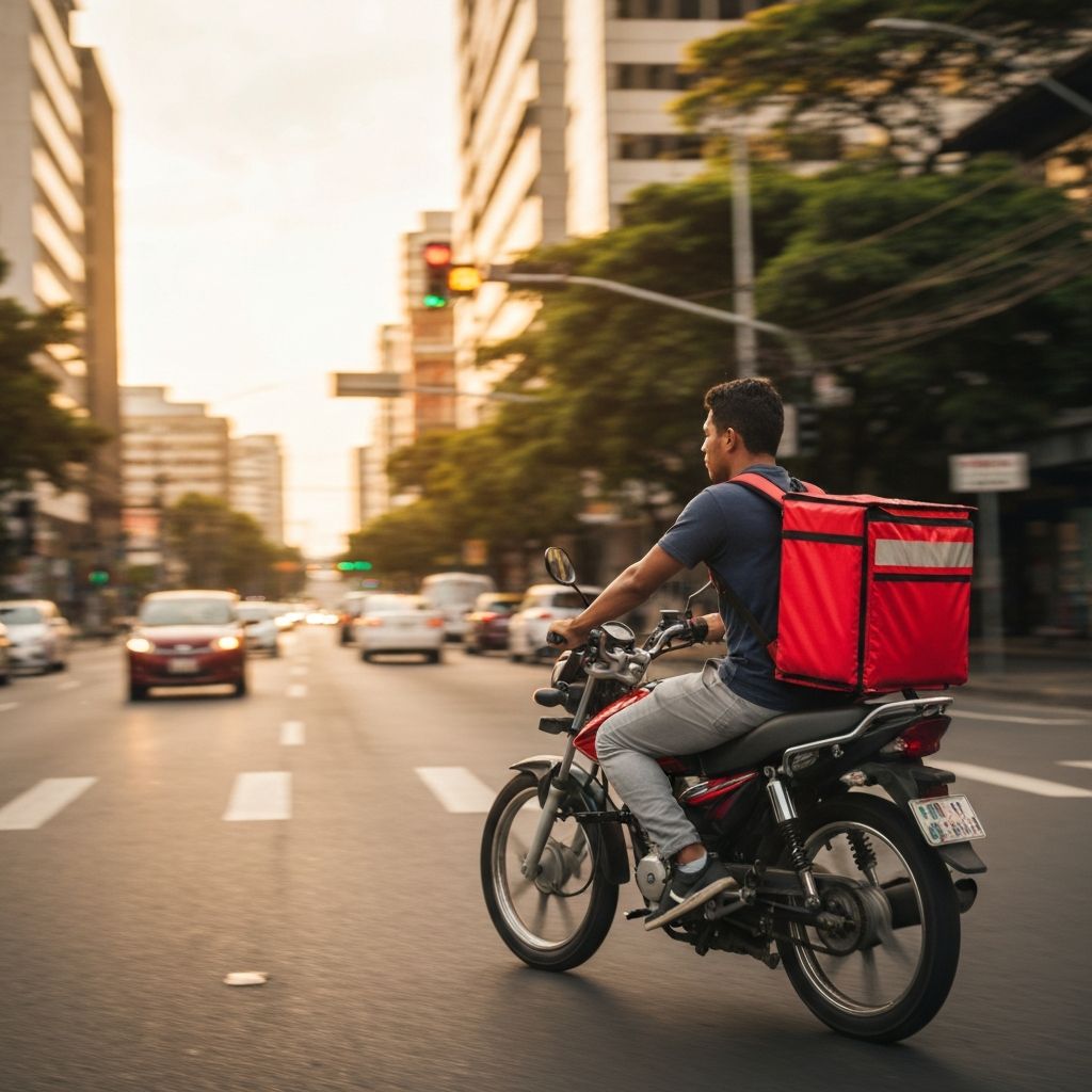 Repartidor en moto por la ciudad